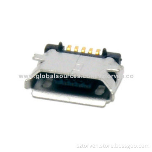 Micro USB Female 5P SMT DIP B Type Connector with Post, 100V AC Voltage